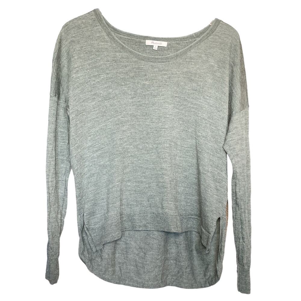 Madewell Northlight Merino Wool Hi-Lo Sweater Heather Sage Green Medium - Picture 6 of 6